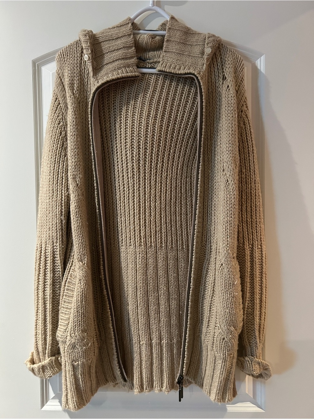 Y2K Chunky Knit Zip Cardigan in Beige